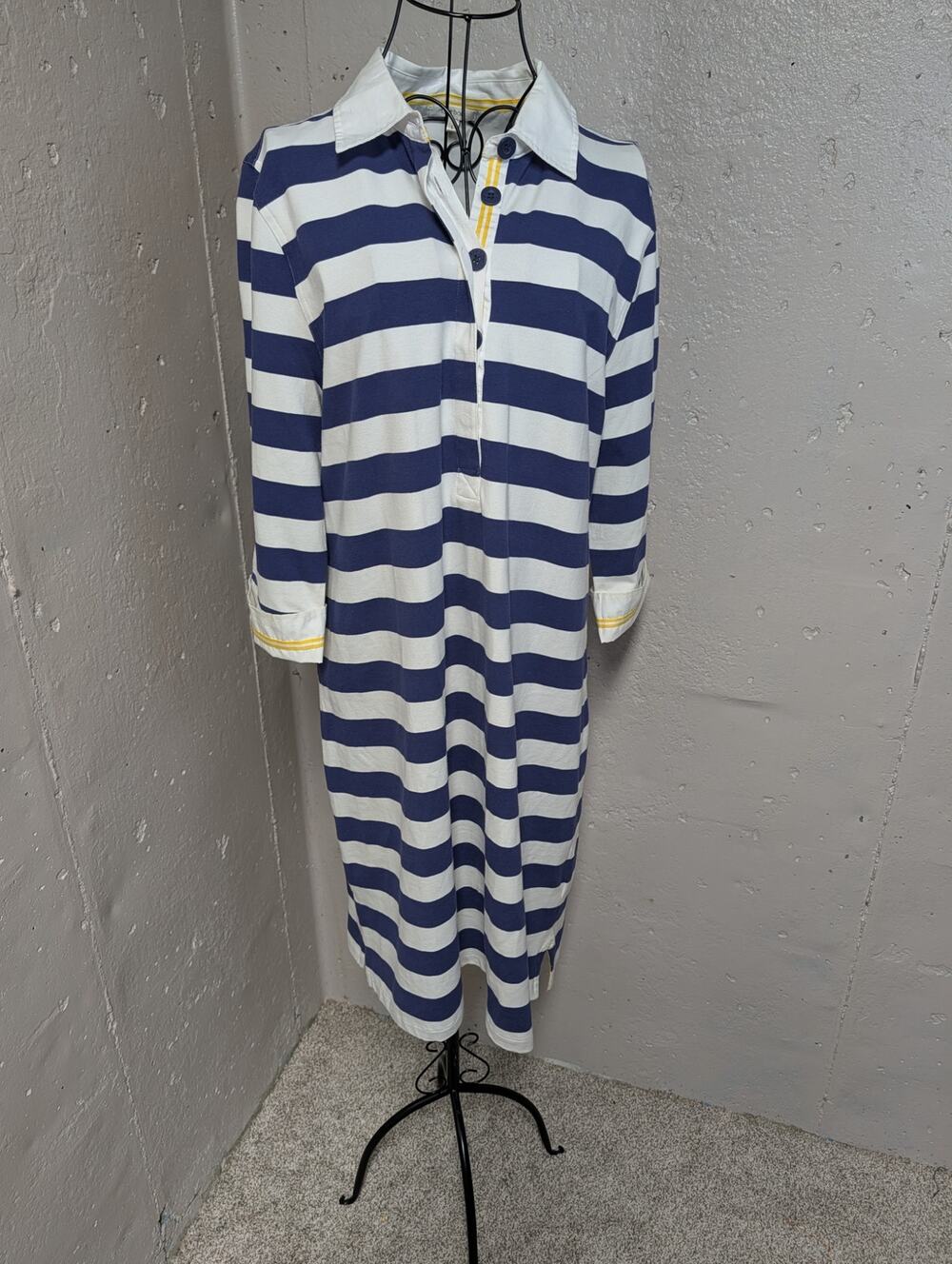 Tyler Boe Navy White Striped Rugby Prepulpy Polo Midi Shirt Dress Cotton Large